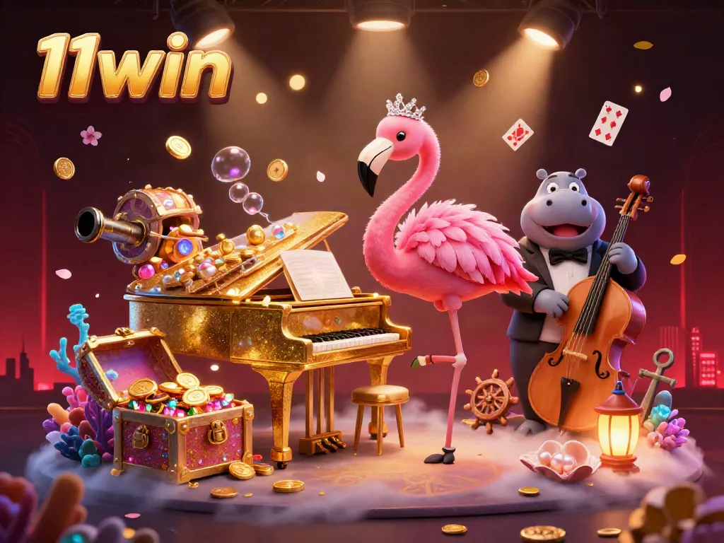 Experience the thrill of winning at 11win with a vibrant casino scene featuring lively characters and gaming elements.