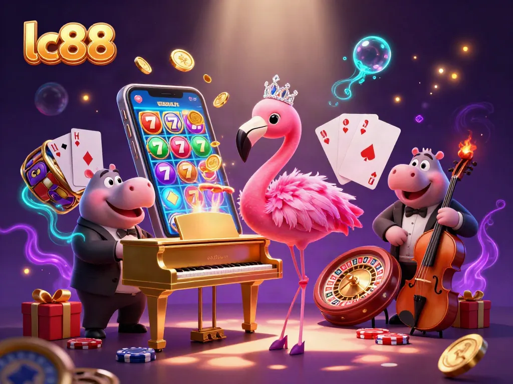 Experience thrilling gameplay with lc88 in this vibrant, action-packed casino scene featuring dynamic slot elements.