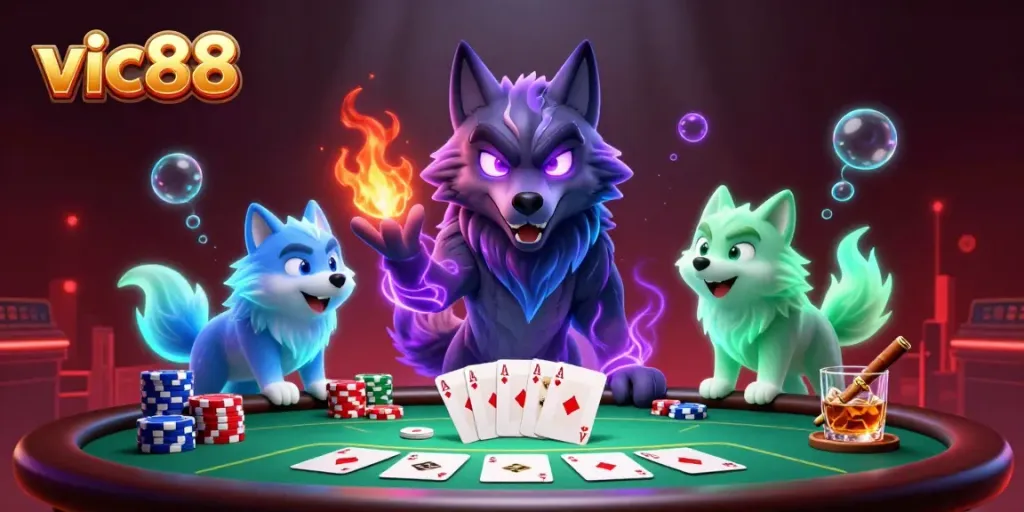 Experience high-stakes poker with vic88's dynamic wolf leaders at the casino table.