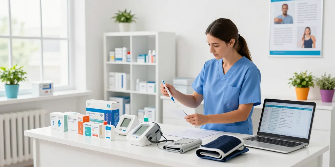 Showcasing health medical products in a professional clinic setting, featuring various health monitoring devices.