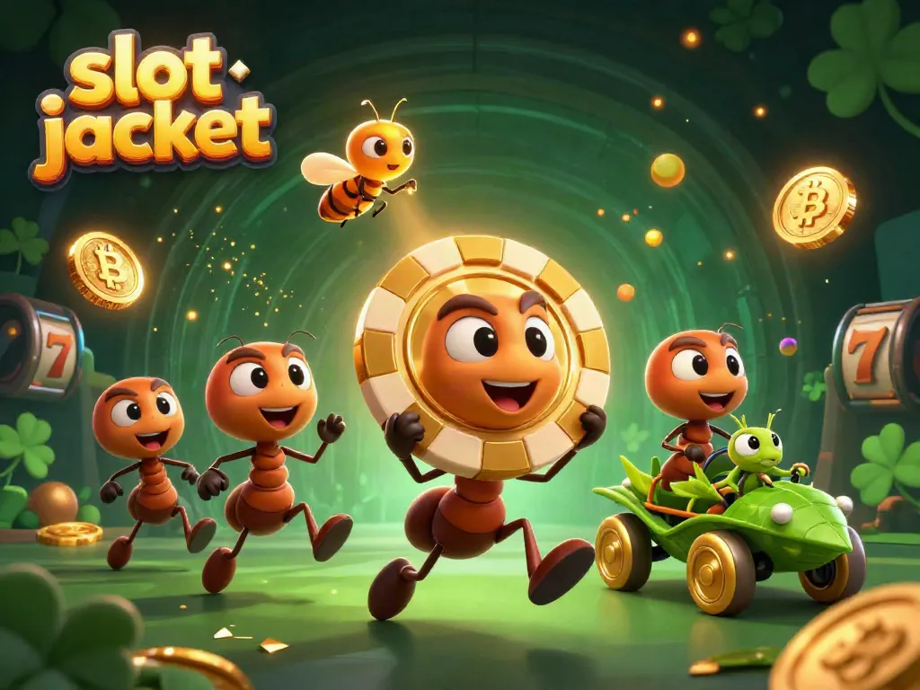 Experience the excitement of slot jackpot thrills with animated ants and playful casino imagery.